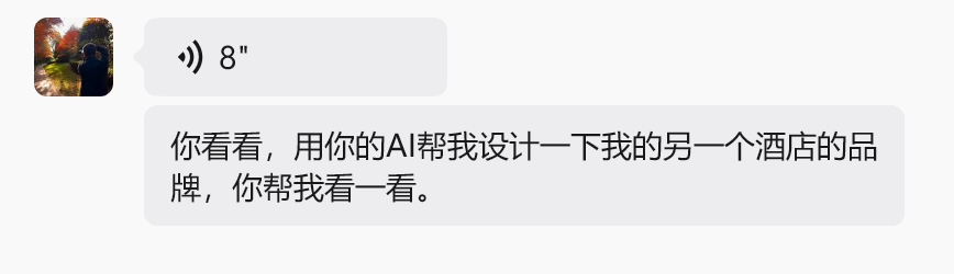 合作后老板提出新的酒店品牌需求聊天截图,头像已遮挡