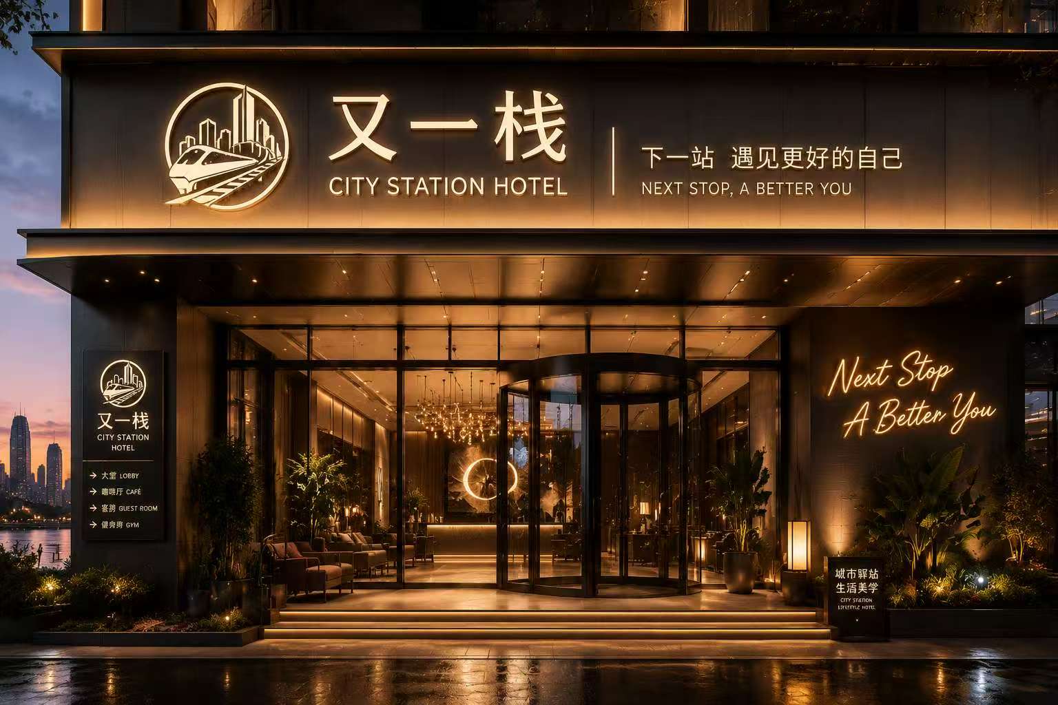 又一栈云栖酒店门头AI视觉概念方案